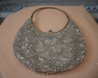 Vintage Silver Beaded Handbag