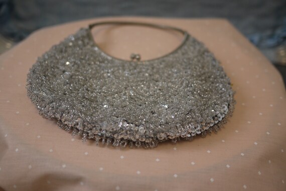 Vintage Silver Beaded Handbag - image 3