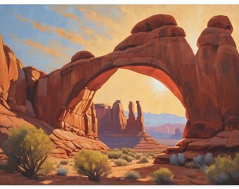 Arches National Park Oil Painting, Utah Desert Landscape Canvas Art, Delicate Arch Wall Decor, Western Nature Scene Print, Panoramic