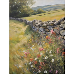 Yorkshire Dales Oil Painting, English Countryside Canvas Art, Rustic Landscape Wall Decor, Wildflowers Print, UK Travel