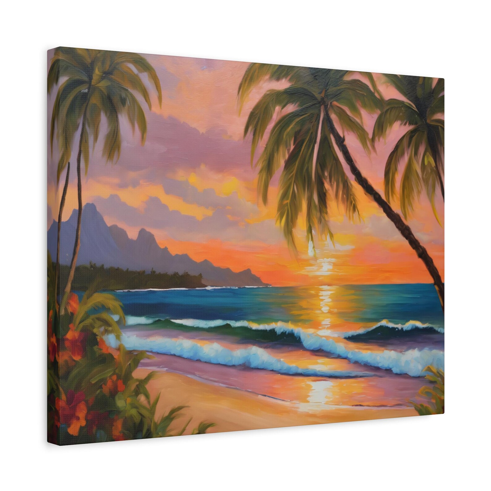 Hawaii Oil Painting, Sunset Coastal Landscape Canvas, Na Pali Coast ...