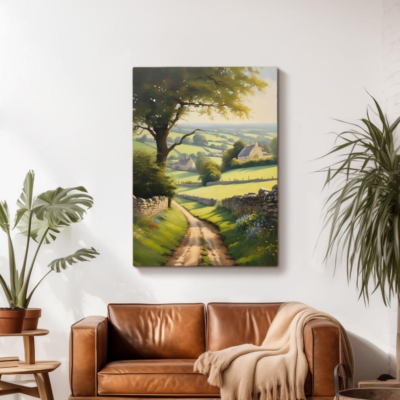 Cotswold Oil Painting, English Countryside Landscape Canvas Art, Rural ...