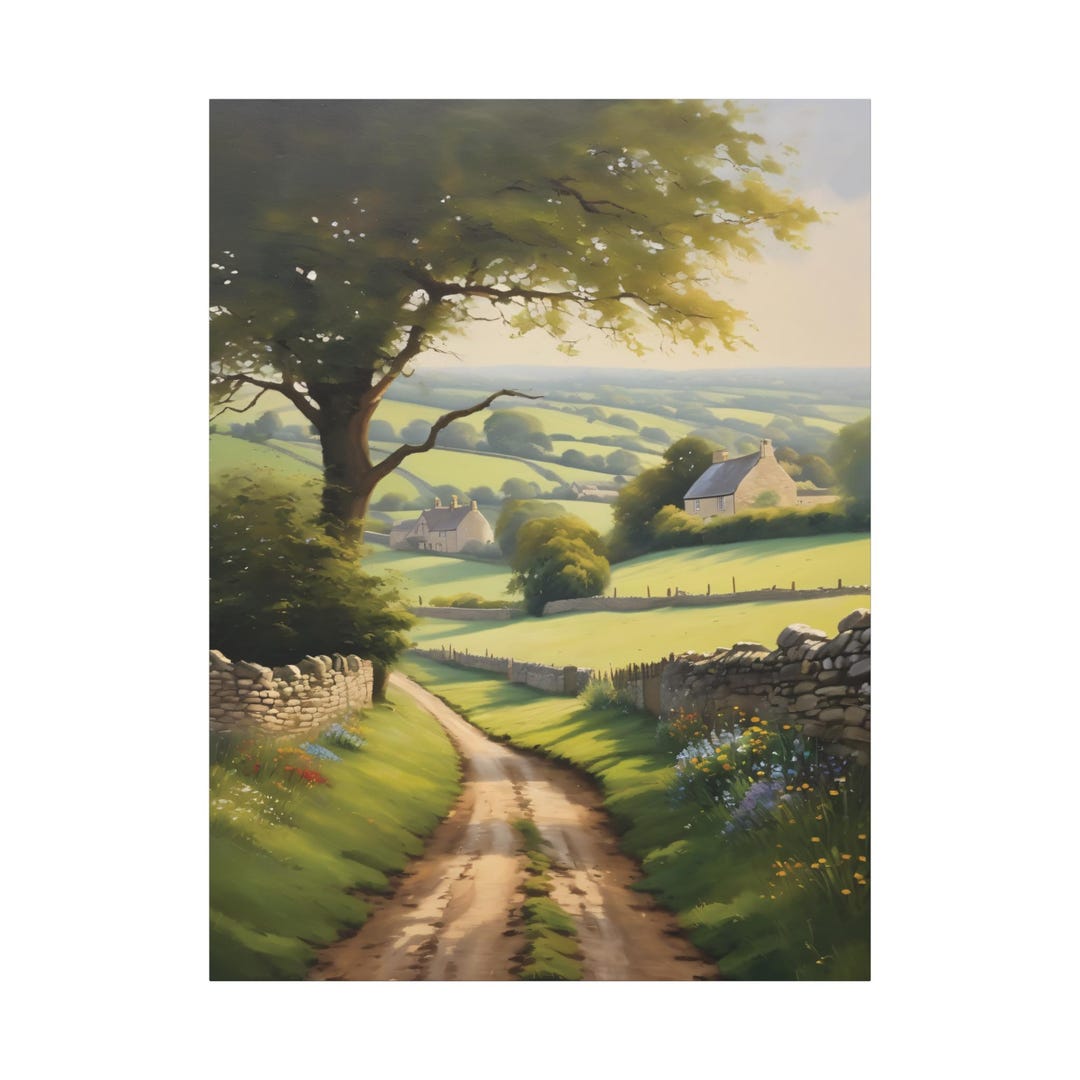 Cotswold Oil Painting, English Countryside Landscape Canvas Art, Rural ...