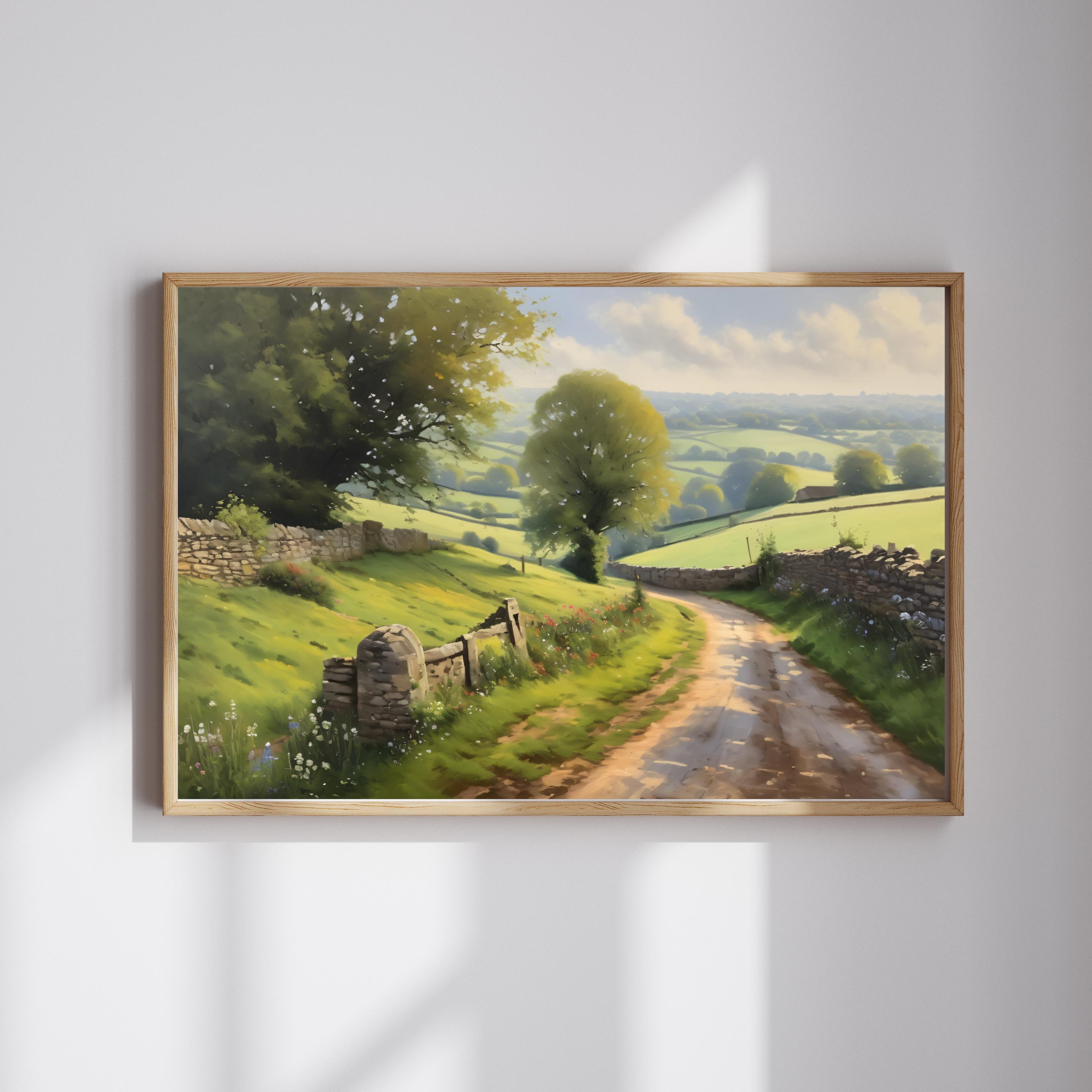 Cotswold Oil Painting, English Countryside Landscape Canvas Art, Rural ...