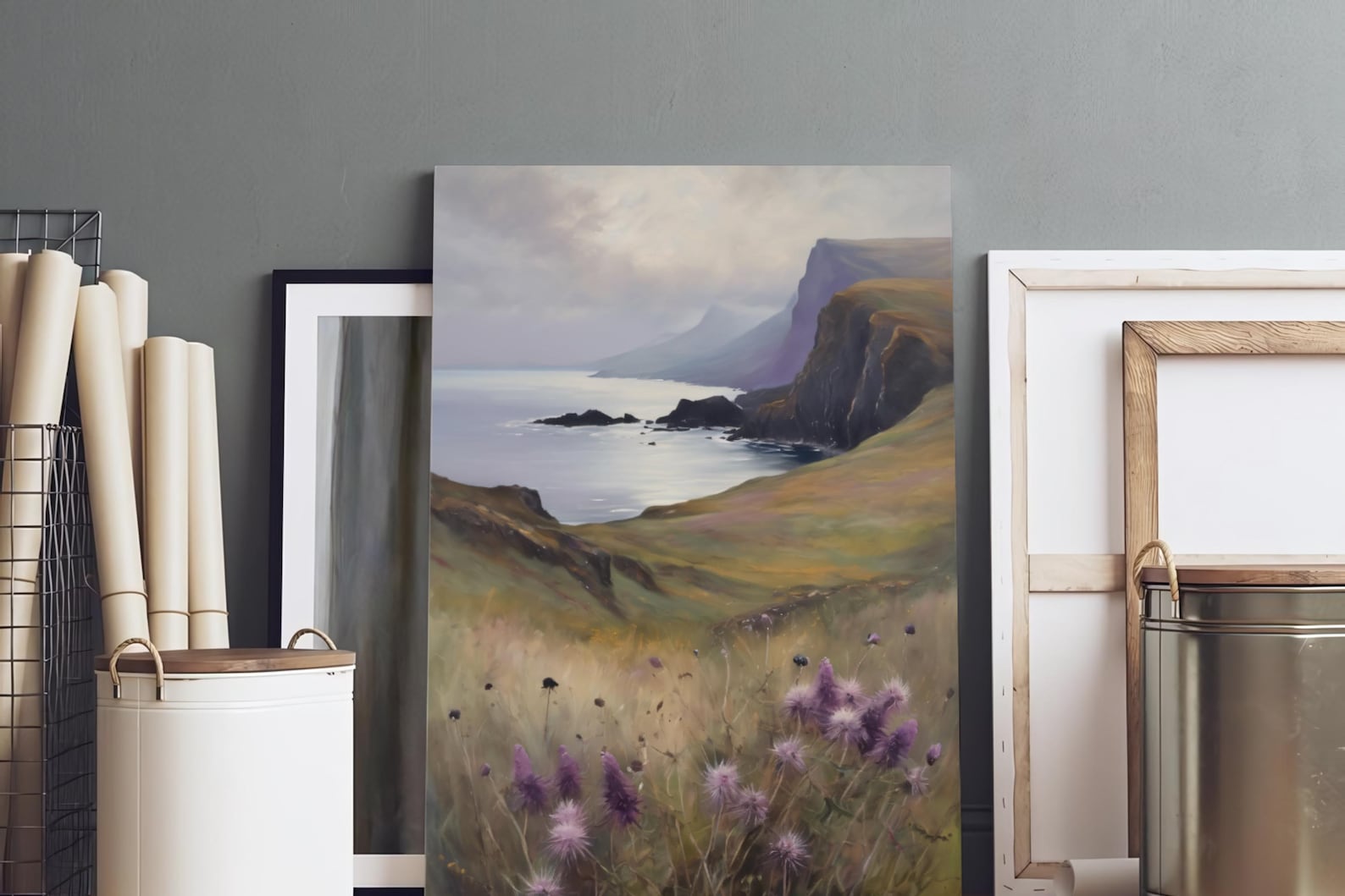 Isle of Skye Oil Painting, Scottish Highlands Canvas, Thistle Landscape