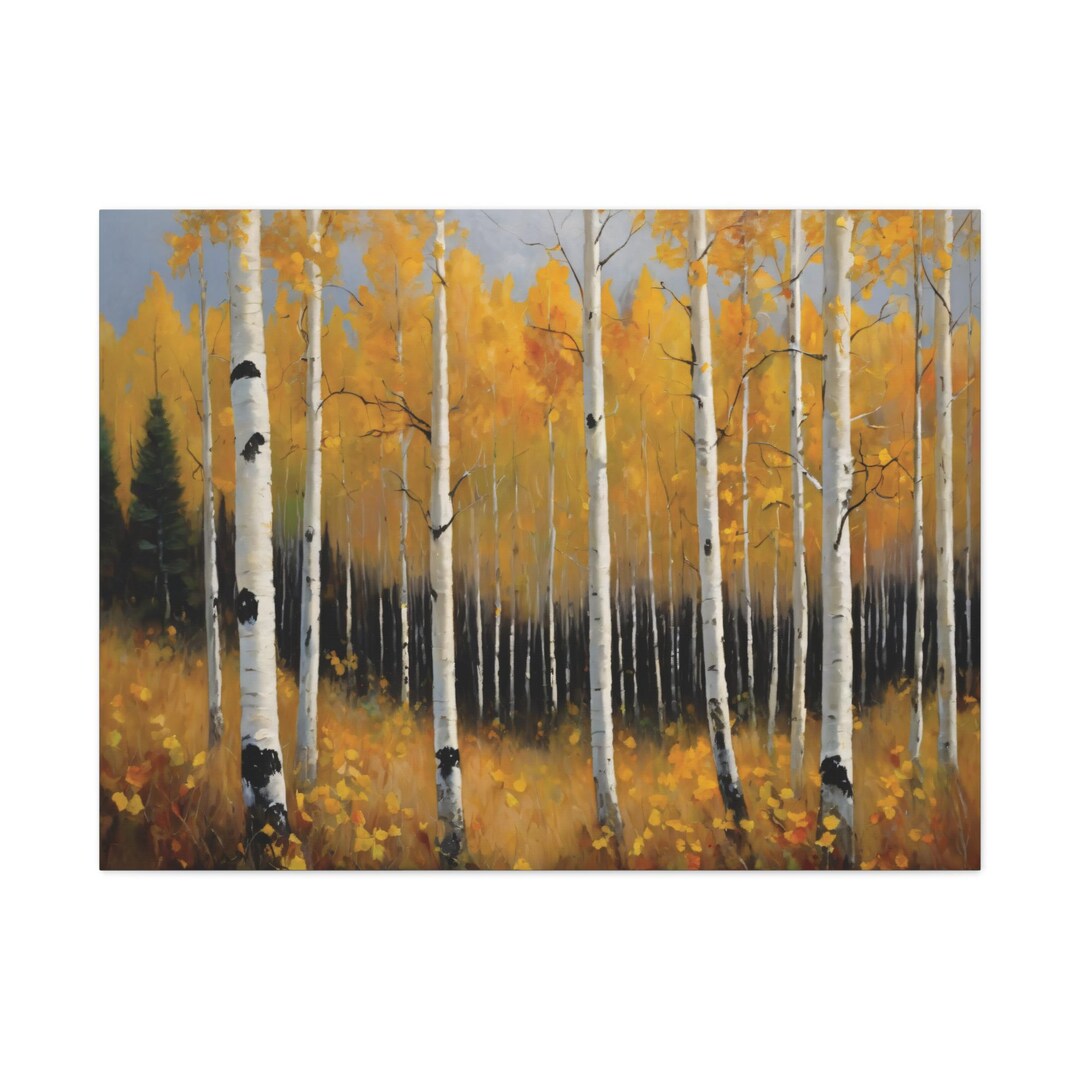Aspen Birch Tree Oil Painting, Autumn Forest Landscape Canvas Art ...