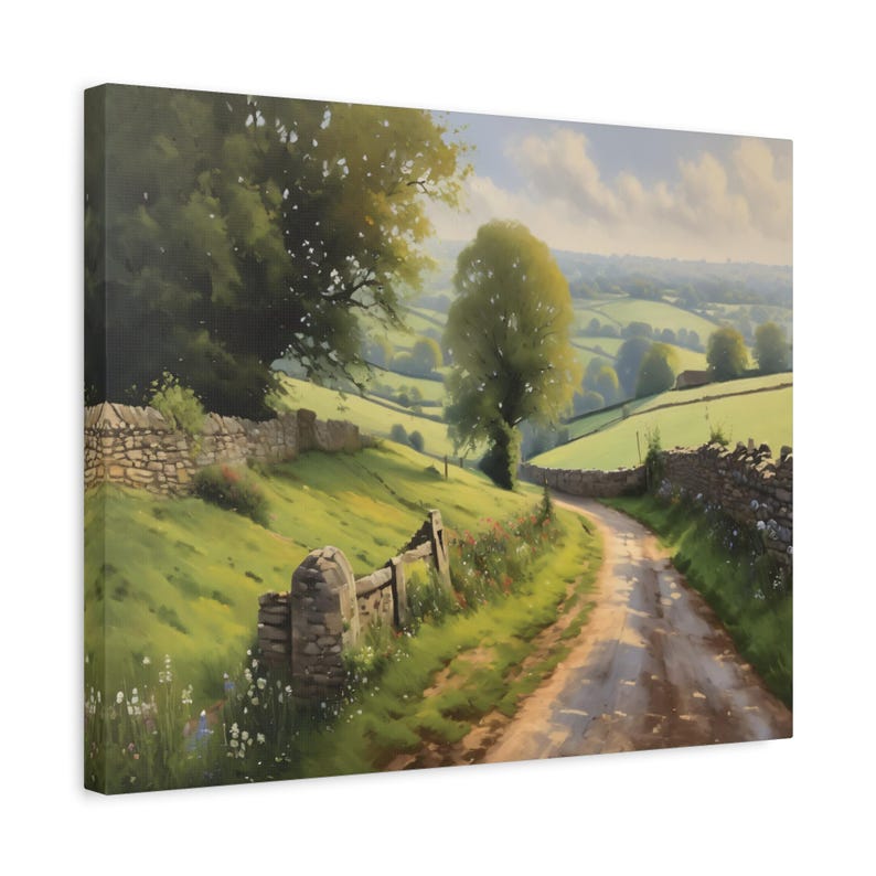 Cotswold Oil Painting, English Countryside Landscape Canvas Art, Rural ...