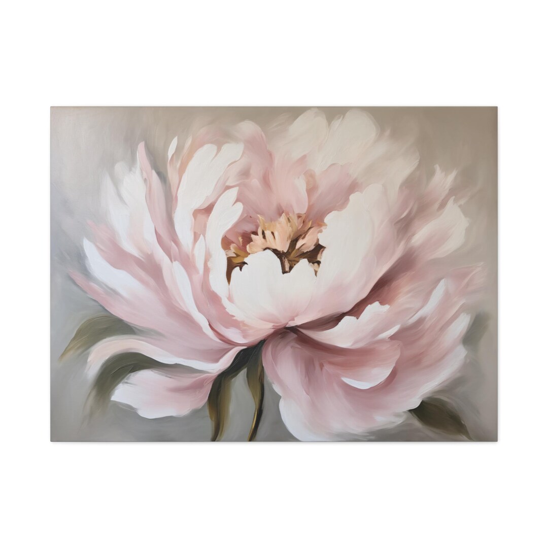 Pink Peony Oil Painting, Floral Canvas Art, Pink Flower Wall Decor ...