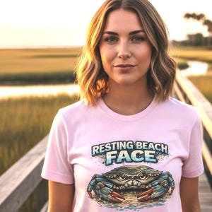 Resting Beach Face Shirt | Funny Crab Gift for Her | Grumpy Crab Beach Tee | Coastal Humor Gift | Funny Blue Crab Shirt