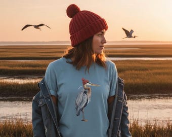 Great Blue Heron Shirt | Coastal Bird Lover Gift | Heron Illustration Tee | Nature Wildlife Shirt | Birding Gift for Her