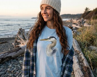 Great Blue Heron T-Shirt | Coastal Bird Graphic Tee | Heron Wildlife Art Shirt
