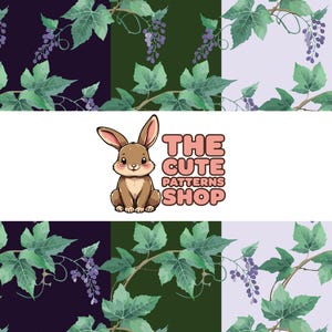 BUNDLE Motif feuilles de vigne et baies sans couture – Licence commerciale | La boutique de motifs mignons