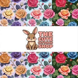 BUNDLE Golden & Purple Rose Seamless Pattern - Commercial License | The Cute Patterns Shop