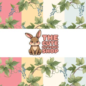 BUNDLE Motif feuilles de vigne et baies sans couture – 4 couleurs de fond – Licence commerciale | La boutique de motifs mignons