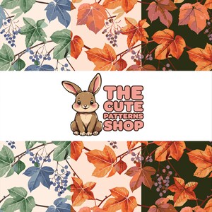 BUNDLE Motif feuilles d'automne et baies de vigne sans couture – Licence commerciale | La boutique de motifs mignons