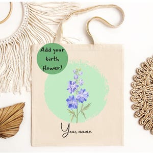 Personalized Birth Month Flower Tote Bag, Custom Flower Bag, Gift for Her, Gift for Mother, Bridesmaid Gift, Custom Name Bag, Friend gift