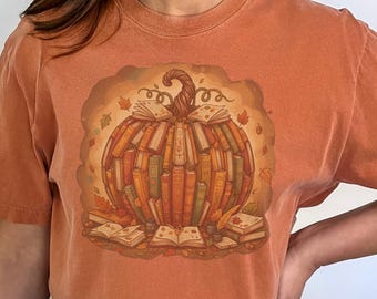 Comfort Colors Bookish Pumpkin Shirt – Fall Halloween Tee for Librarians & Readers, Cozy Autumn Book Lover Gift