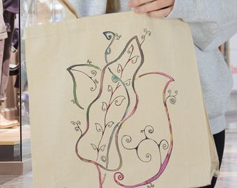 Hand-Drawn Botanical Tote – Eco Canvas Bag with Nature-Inspired Leaf & Vine Illustration