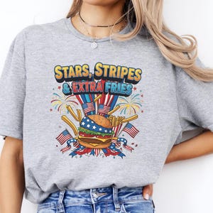 Stars, Stripes And Extra Fries Shirt, Food Lover Gift, Funny 4th of July Shirt, Patriotic Shirt, American Shirt, Independence Day Gift