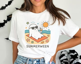 Summerween Shirt, Cute Ghost Shirt, Girly Halloween Shirt, Spooky Season Tee,  Gift For Halloween, Beach Shirt, Summer Tee, Vacation Vibes