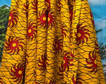 Freesize Yellow Knee Length African Skirt, African skirt Ethnic print skirt/ Women's flare Skirt / Ankara Short skirt