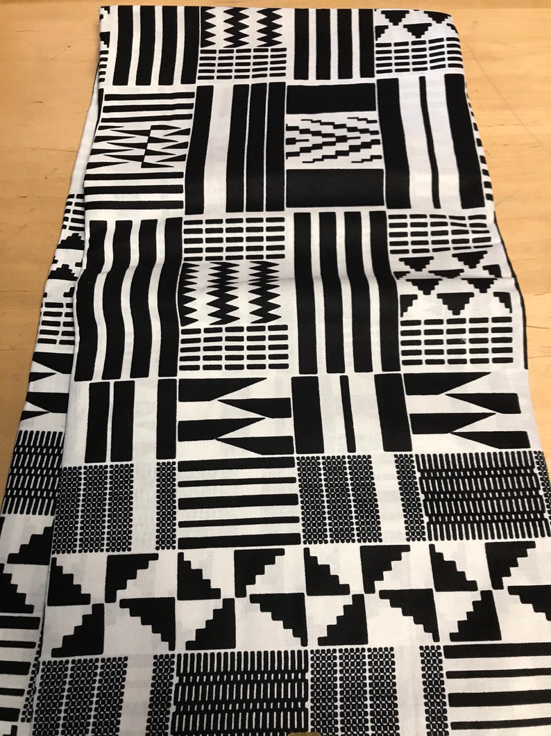 Black and White Kente Cloth Inspired Fabric By the Yard/ Fabric from Africa/ Authentic African prints image 1