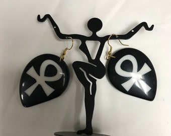 Ankh Bone African Earrings/ Hand Made Earrings/Women's Earrings/ Afrocentric Earrings