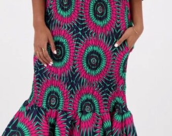 Pink and Green Freesize Elastic African dress, Women’s Mermaid dress, Freesize size African dress Fits Medium to 3X