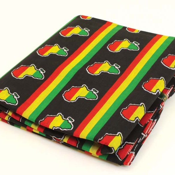 African Continent fabric-Red, Green, Yellow, Black FAT QUARTER
