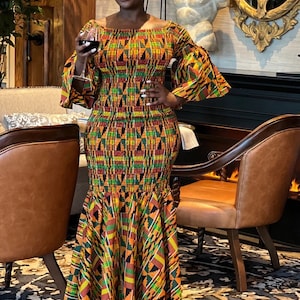 Freesize Elastic African dress, Women’s Kente maxi dress, Freesize size African dress Fits Small to 2X