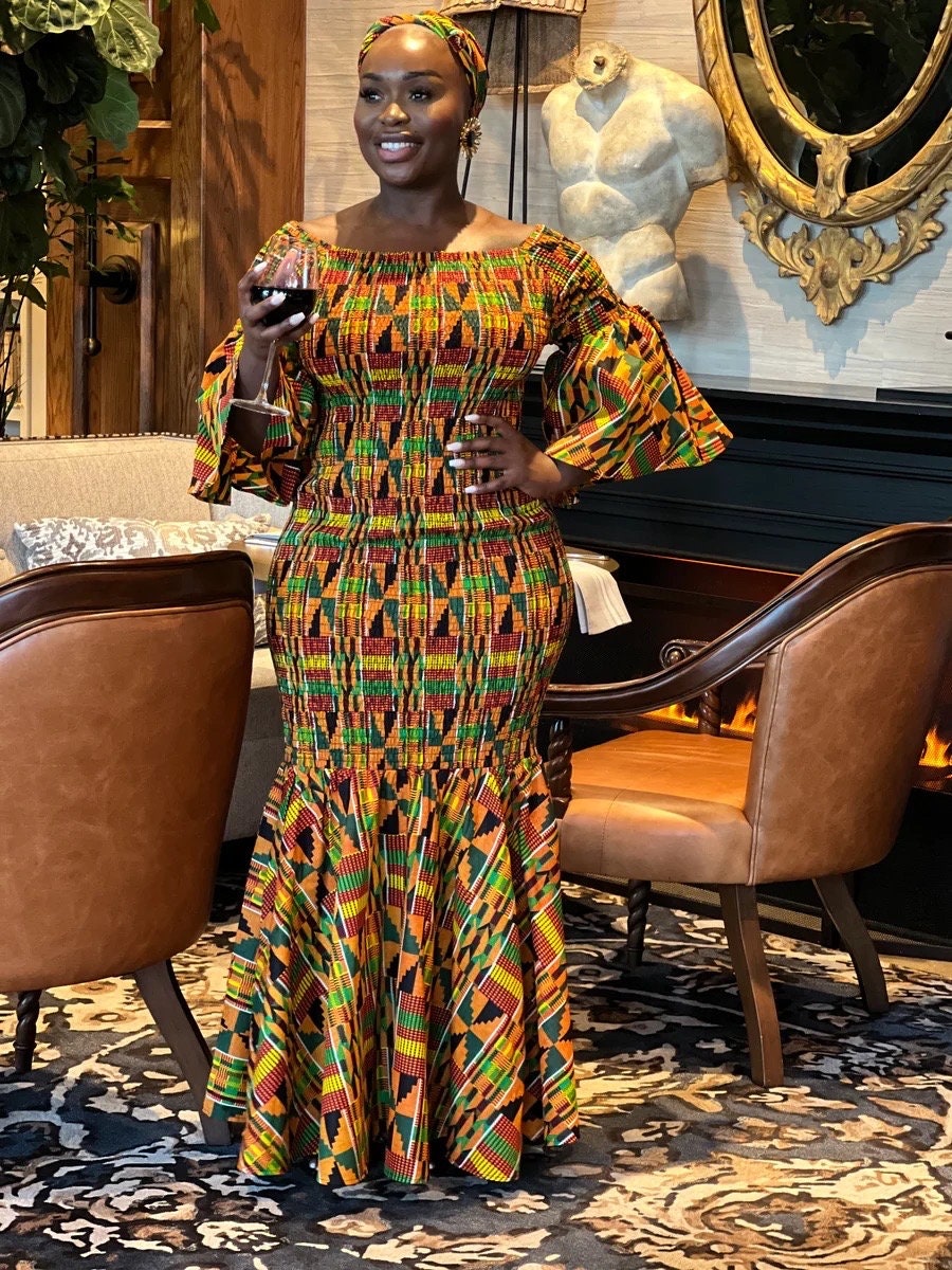 Freesize Elastic African dress, Women’s Kente maxi dress, Freesize size  African dress Fits Small to 2X