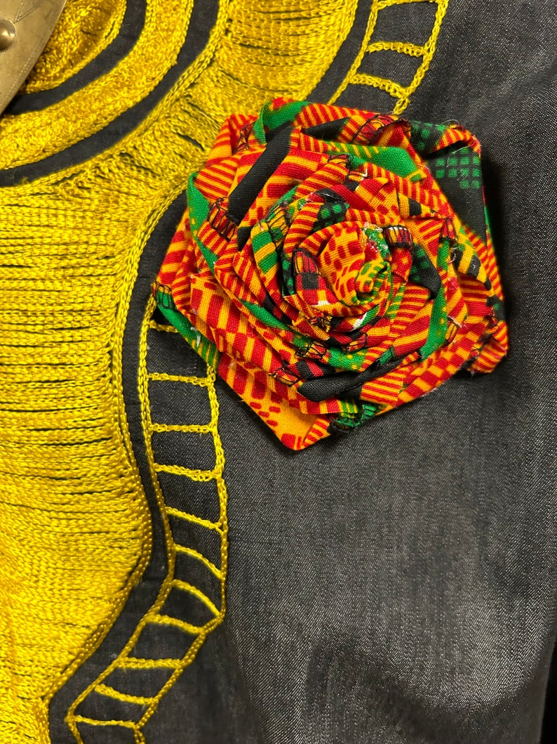 Kente lapel flower/ Unisex African lapel pin/ Corsage, boutonnière African Accessories/ African rose lapel pin image 1