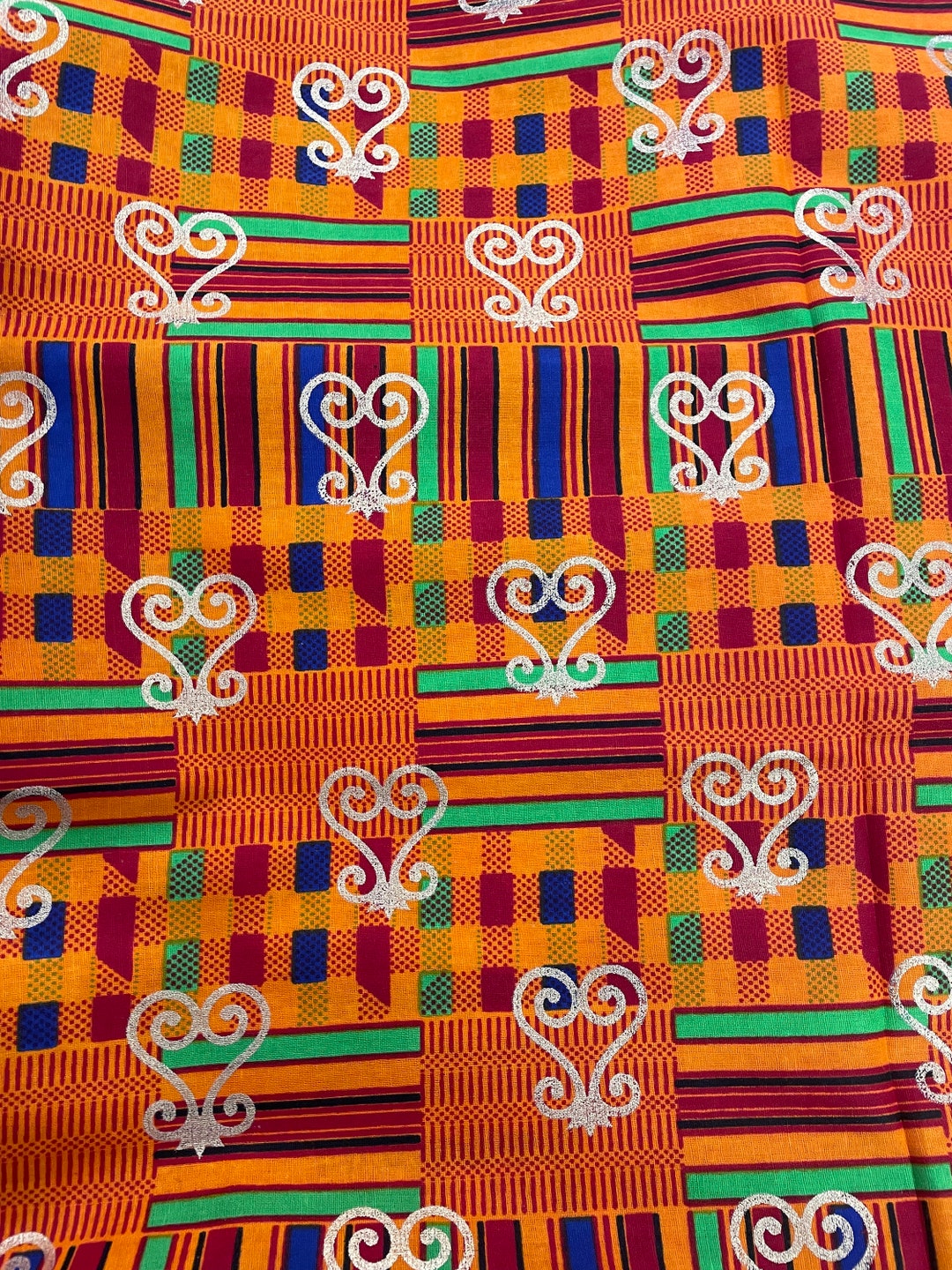 Sankofa Kente Fabric With Gold Metallic Adinkra Symbol/ per Yard Kente ...