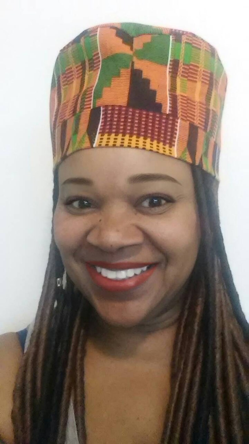 Kente 2 Womens Kufi High Crown African hat/ Kufi African Hat/ African Hats and accessories image 1