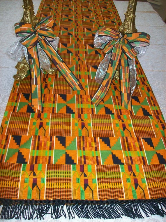 Kente 2 Table Runner with Fringe/ Kente print table cloth/ Etsy
