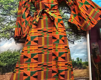 Kente African Wrap around dress, Ghana Wrap dress, One size African wrap dress