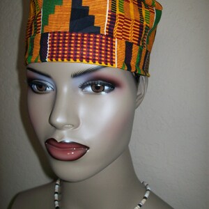 Kente 2 Womens Kufi High Crown African hat/ Kufi African Hat/ African Hats and accessories image 2