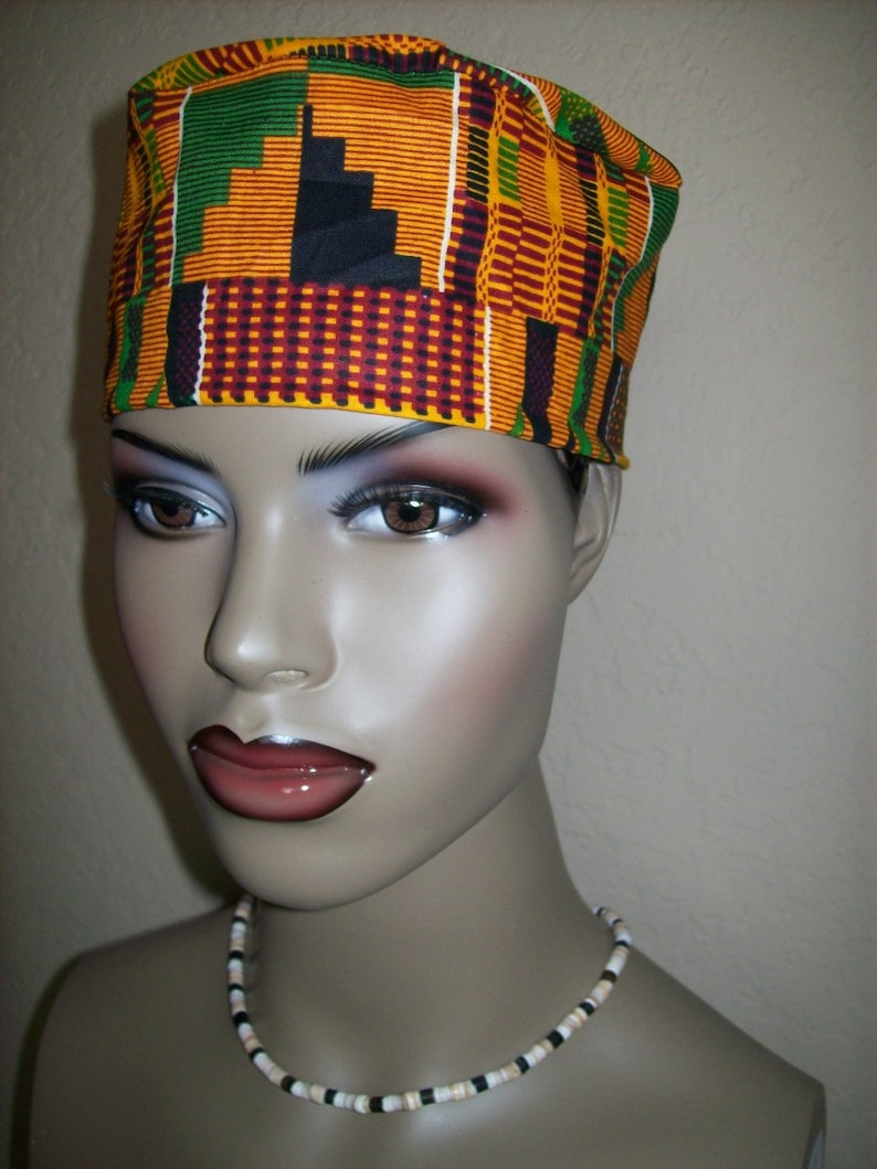 Kente 2 Womens Kufi High Crown African hat/ Kufi African Hat/ African Hats and accessories image 2