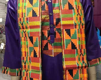 Kente #2 long African print stole 7"x 70" Basic and Unlined Stoles or Scarfs, Black History Month Stole, Kente Scarfs, School Sashes