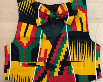 Kente Boys Vest and Matching Bow Tie, Baby African Vest Set