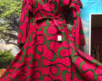 Pink and Green African Wrap around dress,  Ankara dress, One size African wrap dress Medium-2X