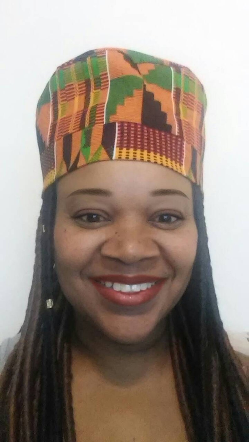 Kente 2 Womens Kufi High Crown African hat/ Kufi African Hat/ African Hats and accessories image 3