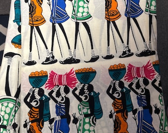 Tribal African fabric per yard, African Village design cotton print fabric, Tribal Print / Made in Mali /Sewing Supplies