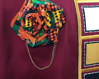 Kente lapel flower with Chain/ Unisex African lapel pin/ Corsage, boutonnière African Accessories/ African rose lapel pin