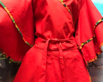 Ruffle Sleeves Ankara Wrap Top, Women's wrap around African peplum top, One size peplum top, fits sm to 3x