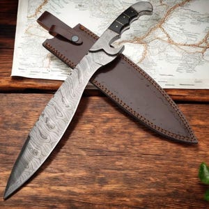 Custom Handmade Damascus Steel Blade Survival Machete Knife - Hunting Knife