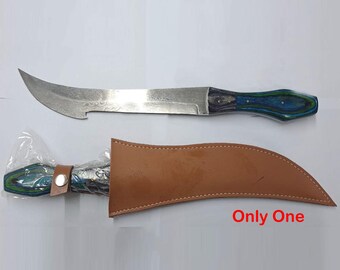 Handmade Damascus Steel Hunting Knife with Leather Sheath