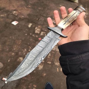 Custom Handmade Damascus Steel hunting knife with Stag Horn Handle