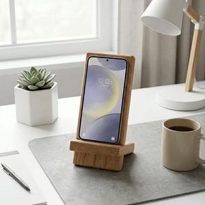 Soporte para teléfono de roble rojo macizo / Soporte minimalista de escritorio para smartphone / Accesorio de oficina de madera natural