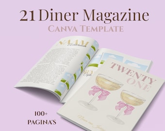 21 Diner Boek • Aanpasbaar Canva Template Sjabloon • 100+ pagina's • Verjaardagboek • Verjaardagsmagazine • Magazine voor vriendin